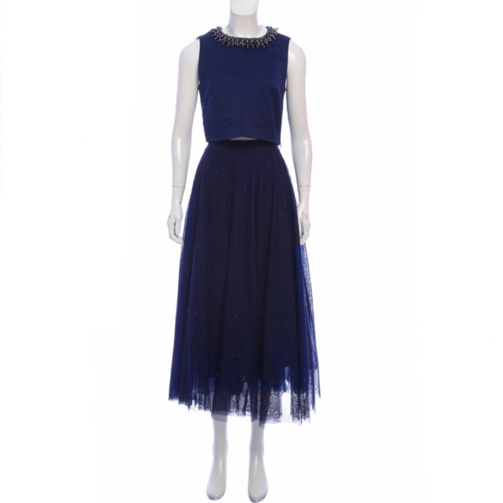 Ted Baker London Navy Beaded Neck Two-Piece Tulle Skirt Dress